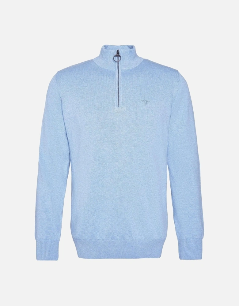 Men's Light Blue Half Zip Cotton Knitted Jumper