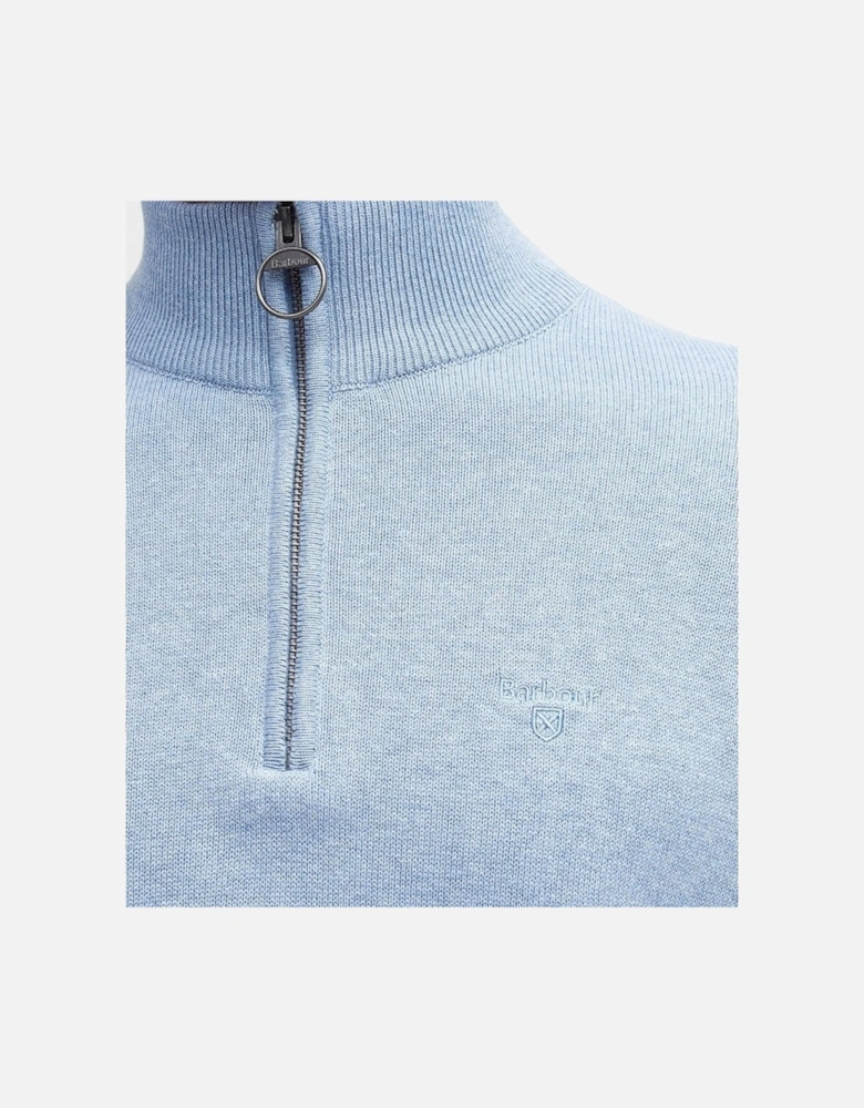 Men's Light Blue Half Zip Cotton Knitted Jumper