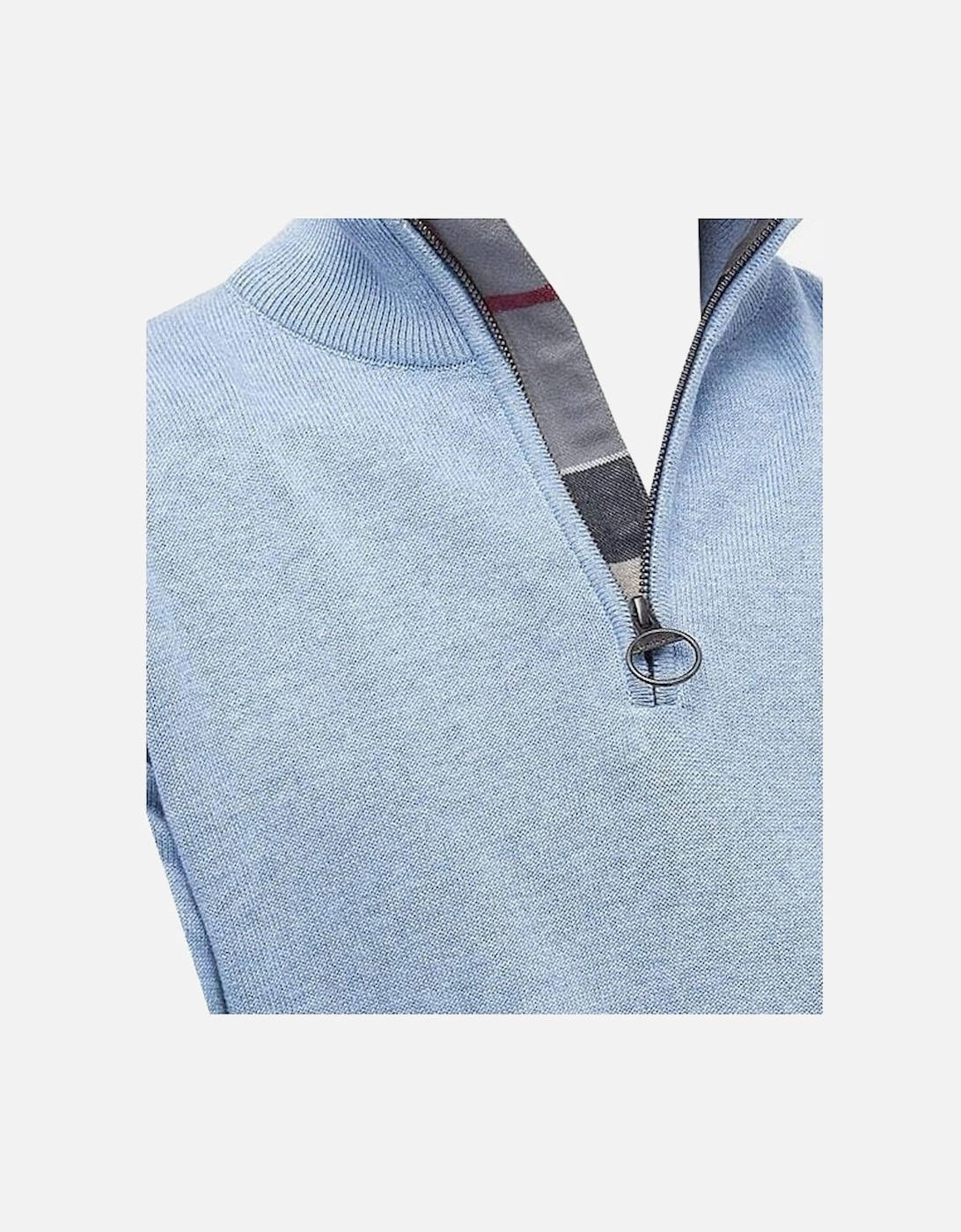 Men's Light Blue Half Zip Cotton Knitted Jumper