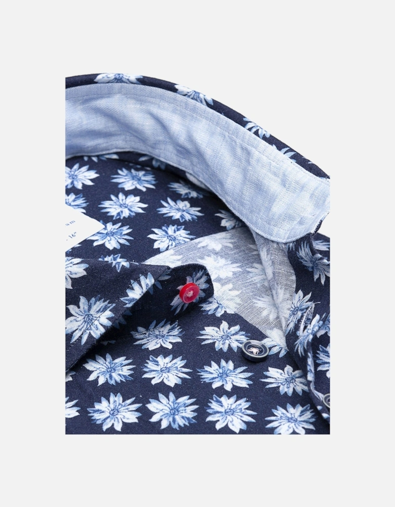 Floral Linen Shirt Blue