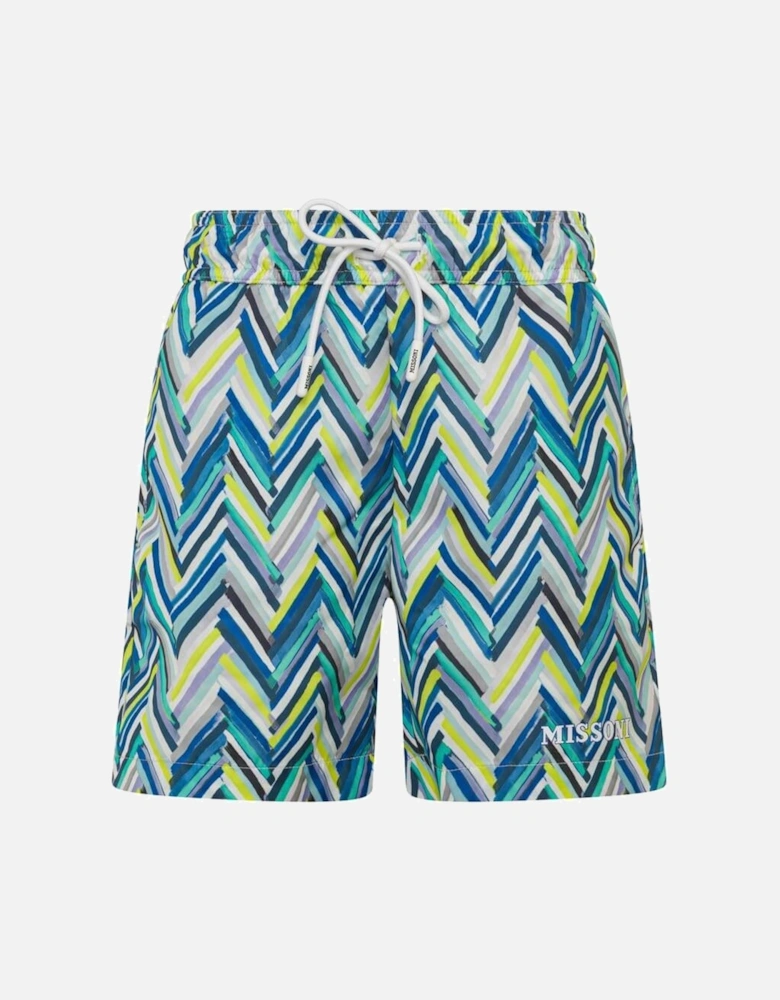 Boys Blue & Yellow Zig Zag Swimming Shorts