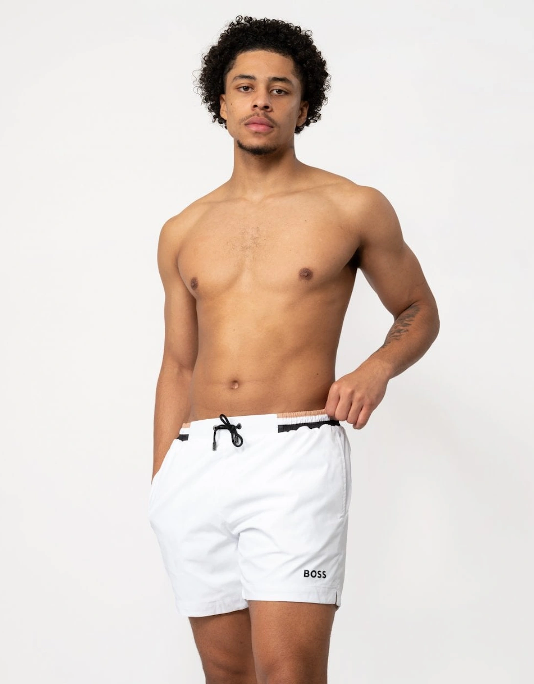 Orange Isle Mens Ripstop-Fabric Swim Shorts with Contrast Logo