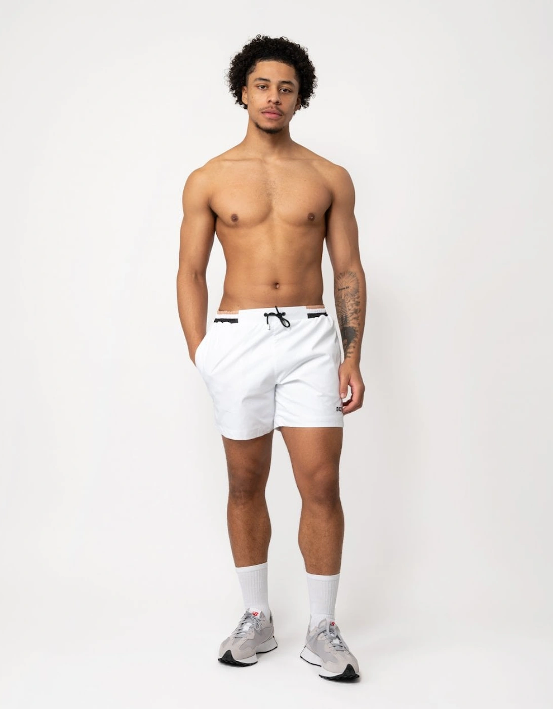Orange Isle Mens Ripstop-Fabric Swim Shorts with Contrast Logo