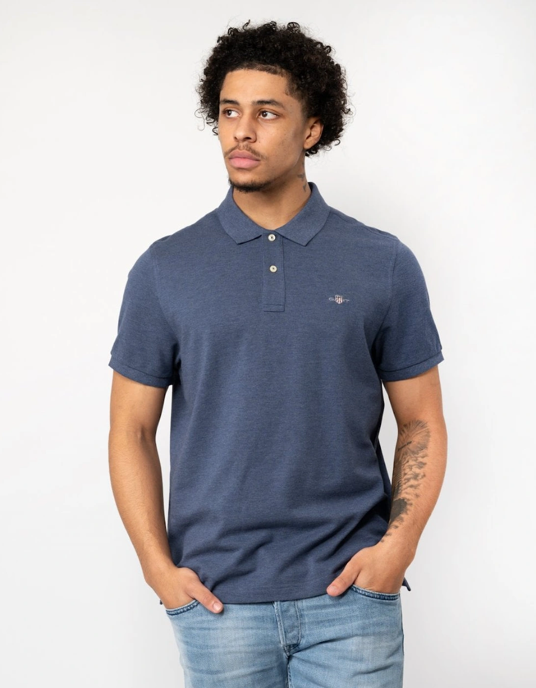 Gant Men's Navy Regular Fit Short Sleeve Shield Logo Pique Polo - - : 48/Regular 4XL