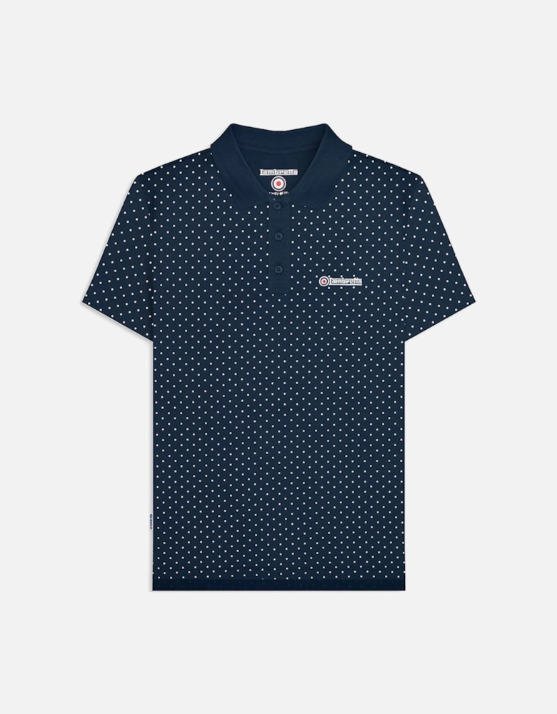 Mens Polkadot Retro Short Sleeve Polo Shirt - Navy