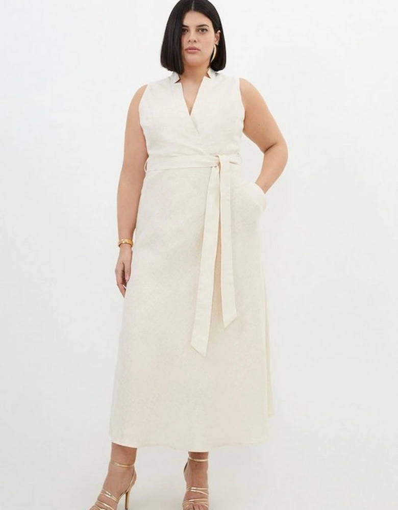 Plus Size Tailored Linen Metallic Notch Neck Maxi Dress