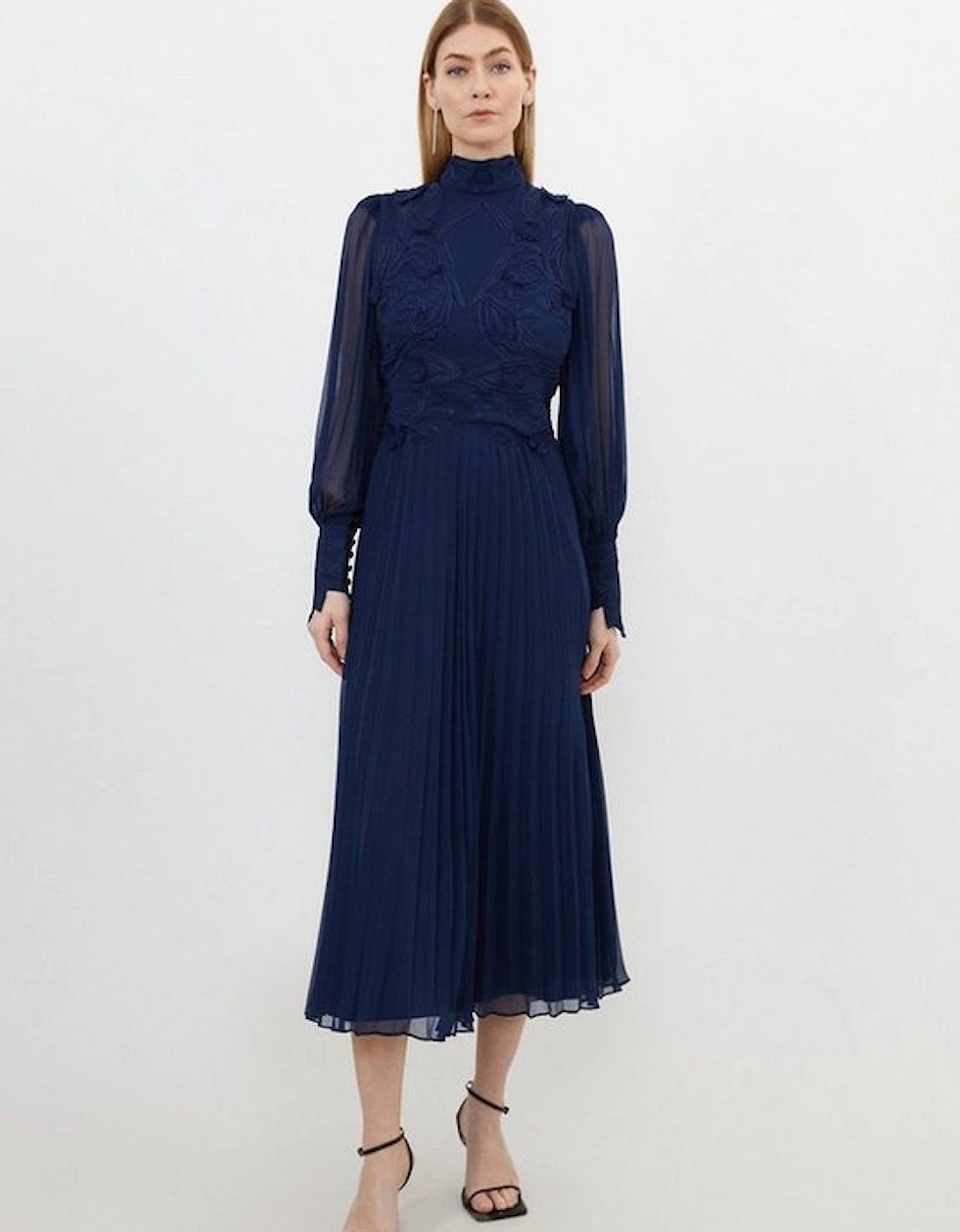 Petite Lace Applique Woven Maxi Dress