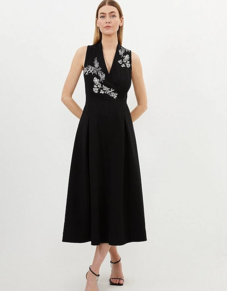 Compact Viscose Embroidery Drape Shoulder Maxi Dress