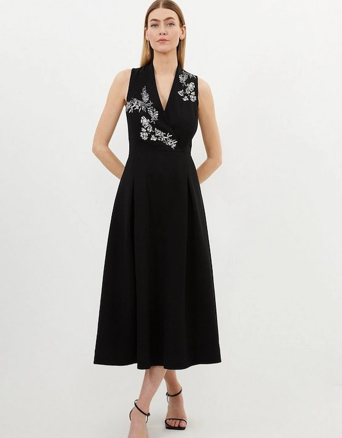 Compact Viscose Embroidery Drape Shoulder Maxi Dress, 2 of 1