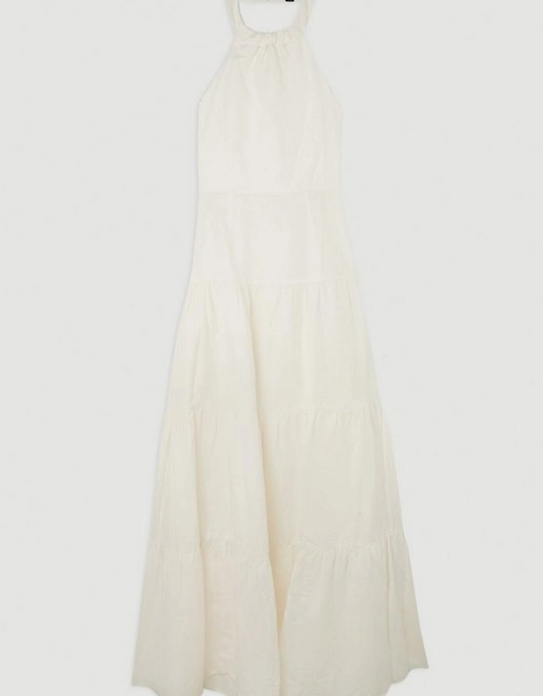 Viscose Linen Woven Tiered Halter Maxi Dress