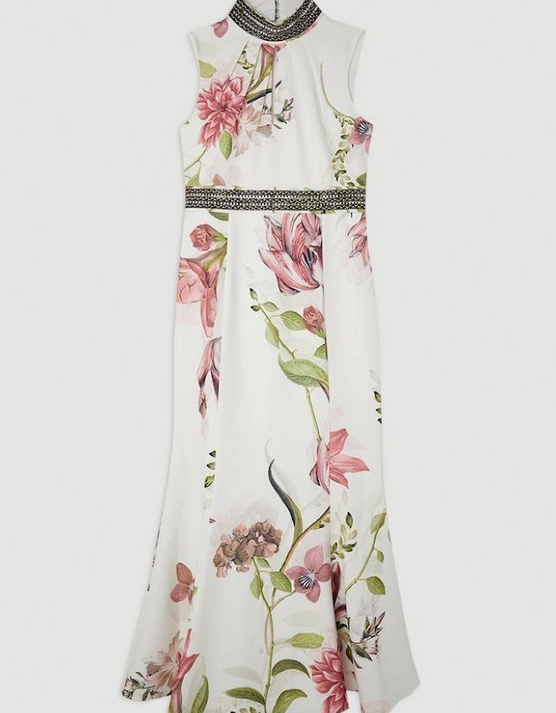 Diamante Trim Delicate Floral Woven Sleeveless Maxi Dress