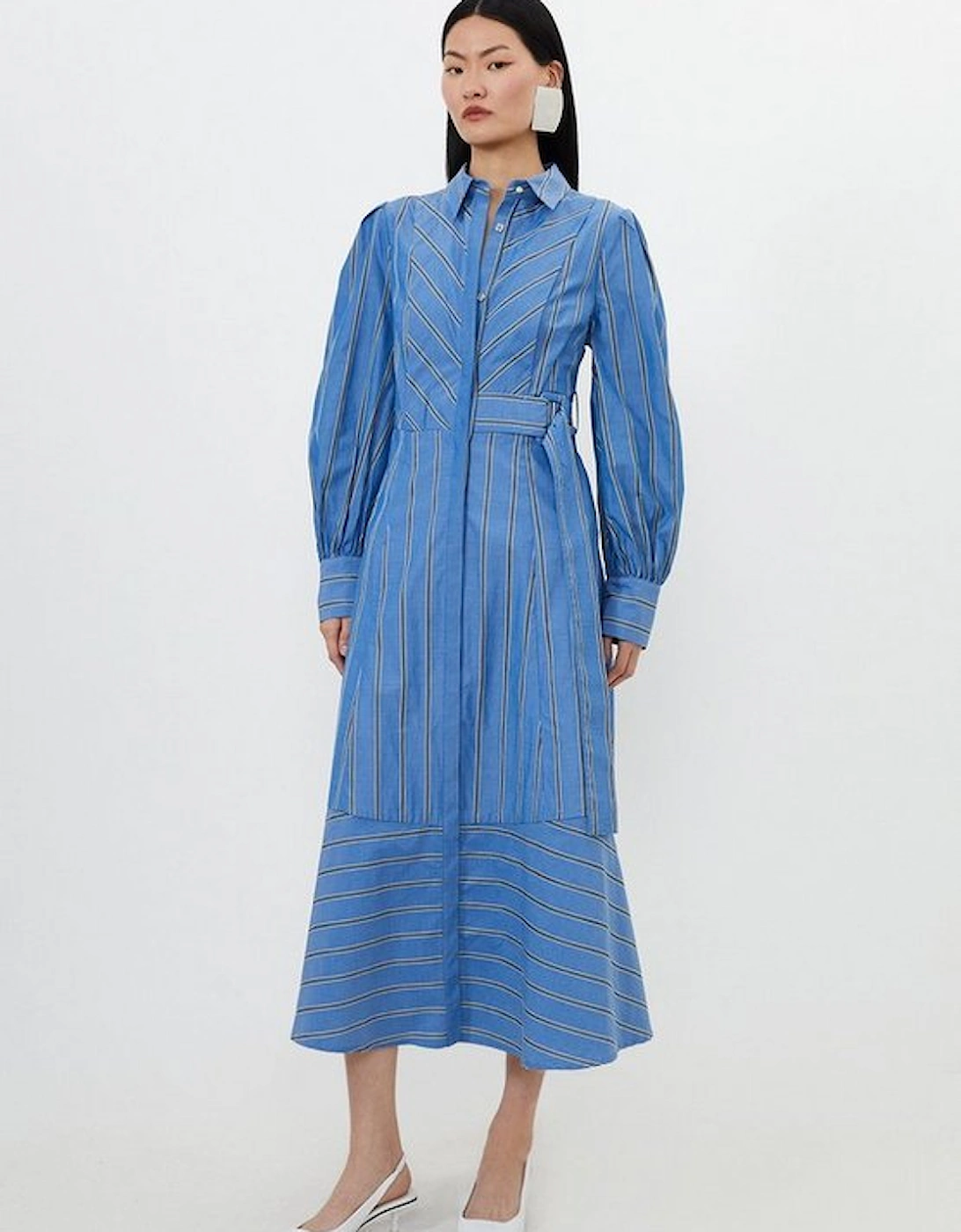 Cotton Stripe Belted Woven Midaxi Dress, 5 of 4