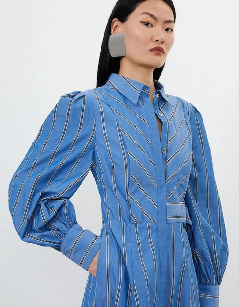 Cotton Stripe Belted Woven Midaxi Dress