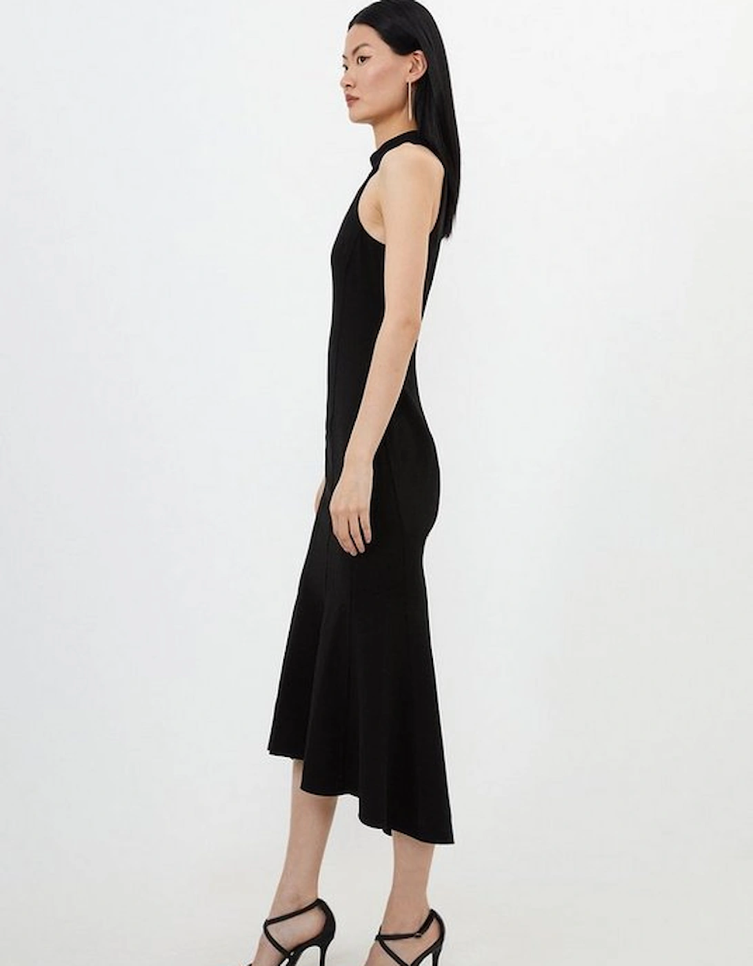 Compact Stretch Essential Waterfall Hem High Neck Midi Dress