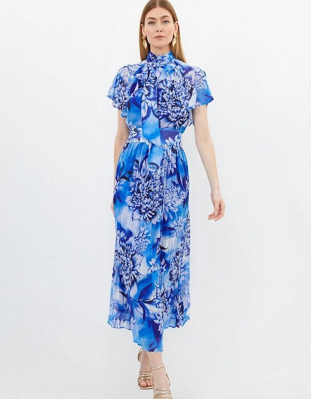 Blue Rose Georgette Pussy Bow Woven Midi Dress, 5 of 4