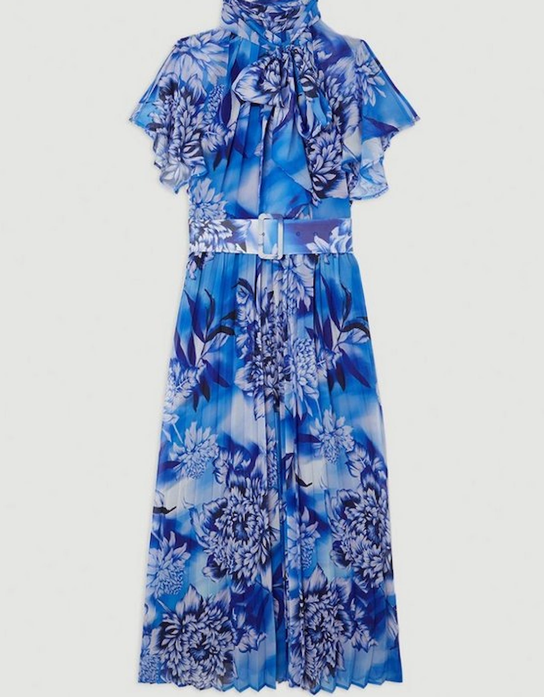 Blue Rose Georgette Pussy Bow Woven Midi Dress