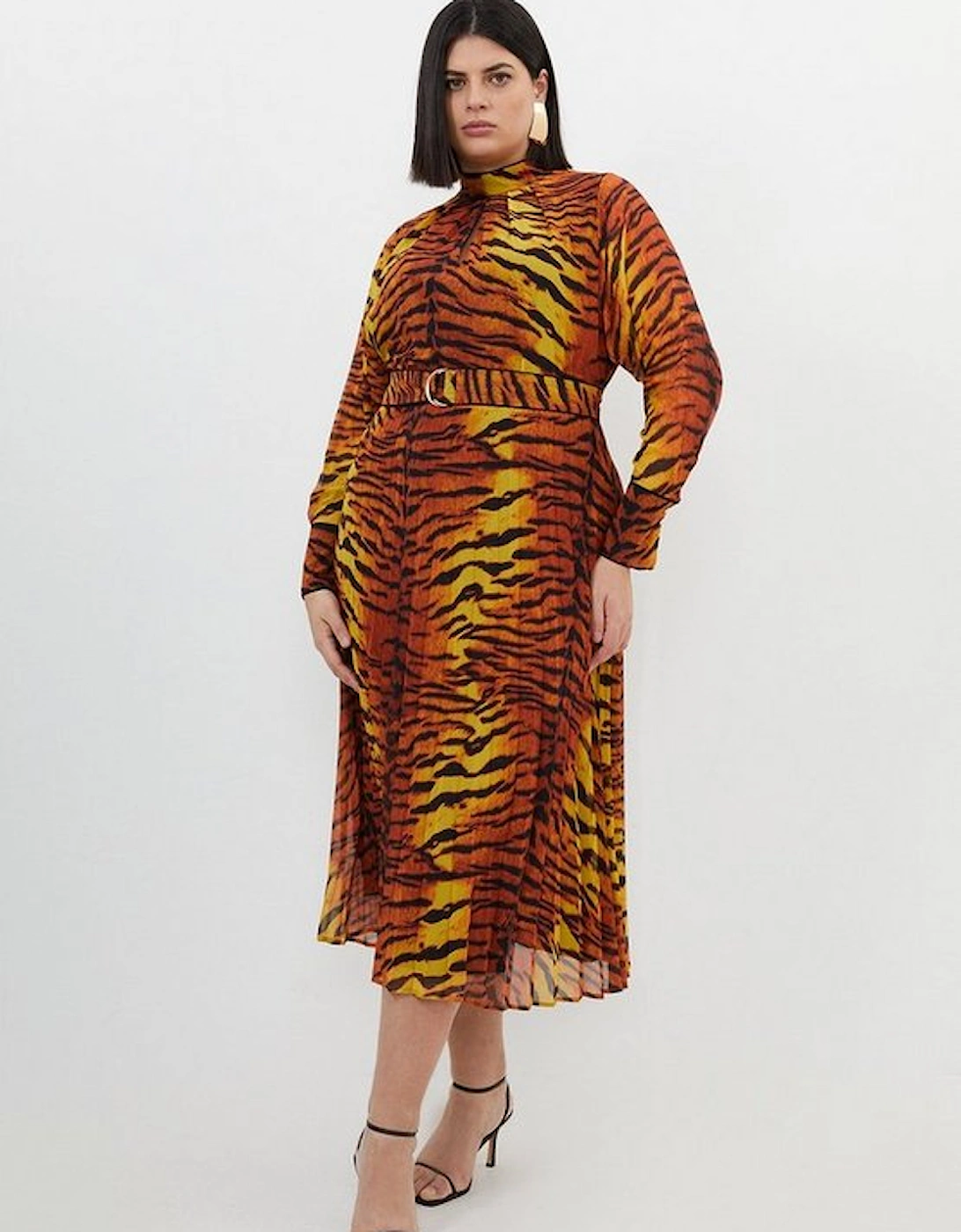 Plus Size Wild Tiger Printed Georgette Woven Midi Dress, 5 of 4