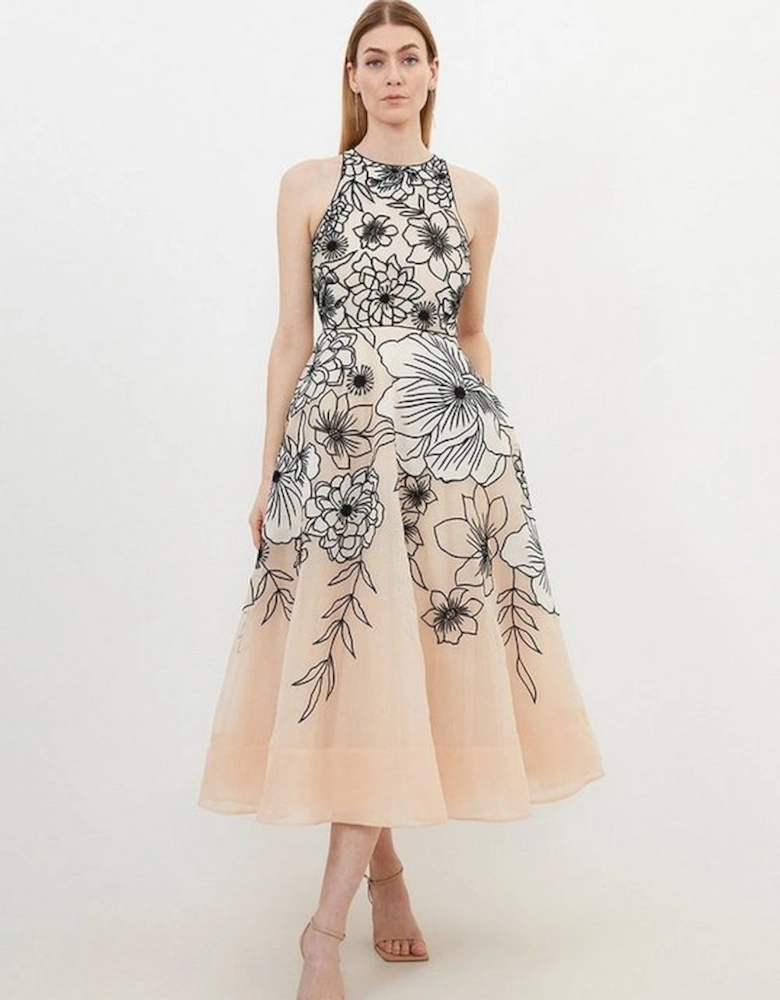 Tall Appplique Organdie Halter Woven Maxi Dress