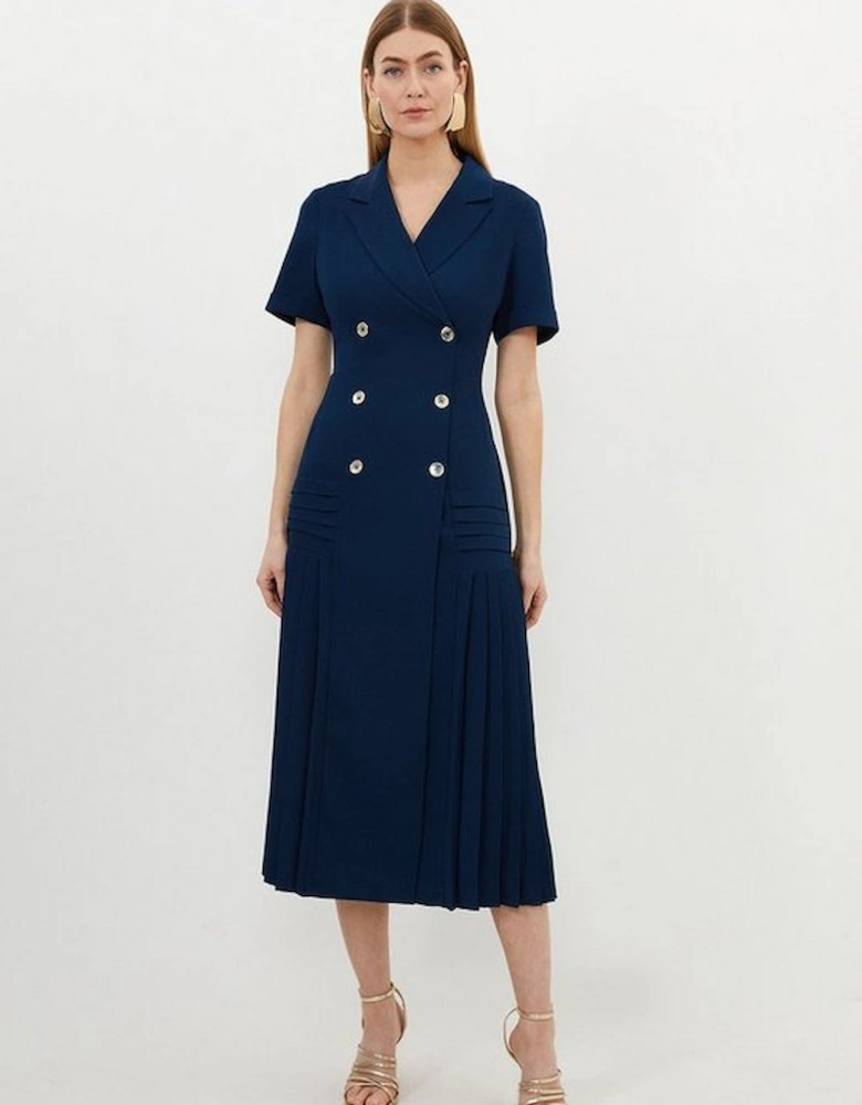 Pleated Button Detailed Woven Midi Dress