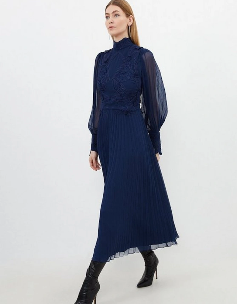 Lace Applique Woven Maxi Dress