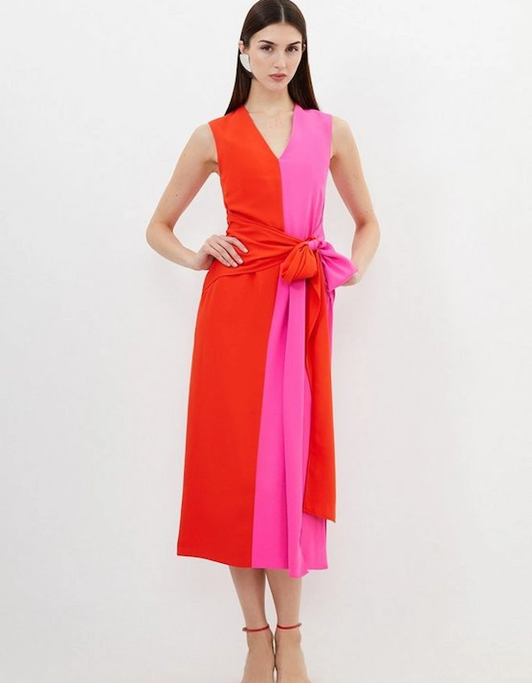 Tall Soft Tailored Colourblock Belted Column Midaxi Dress, 4 of 3
