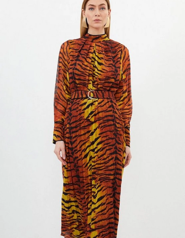 Wild Tiger Printed Georgette Woven Midi Dress