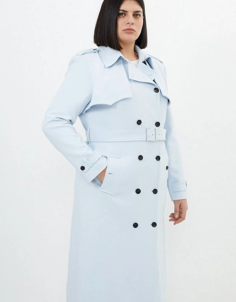 Plus Size Compact Stretch Tailored Belted Trench Coat