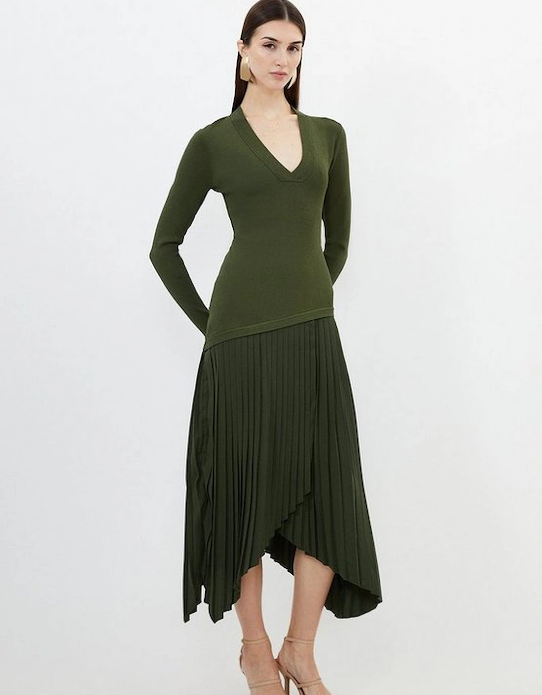 Viscose Blend Knit Mix Asymmetric Midaxi Dress, 5 of 4