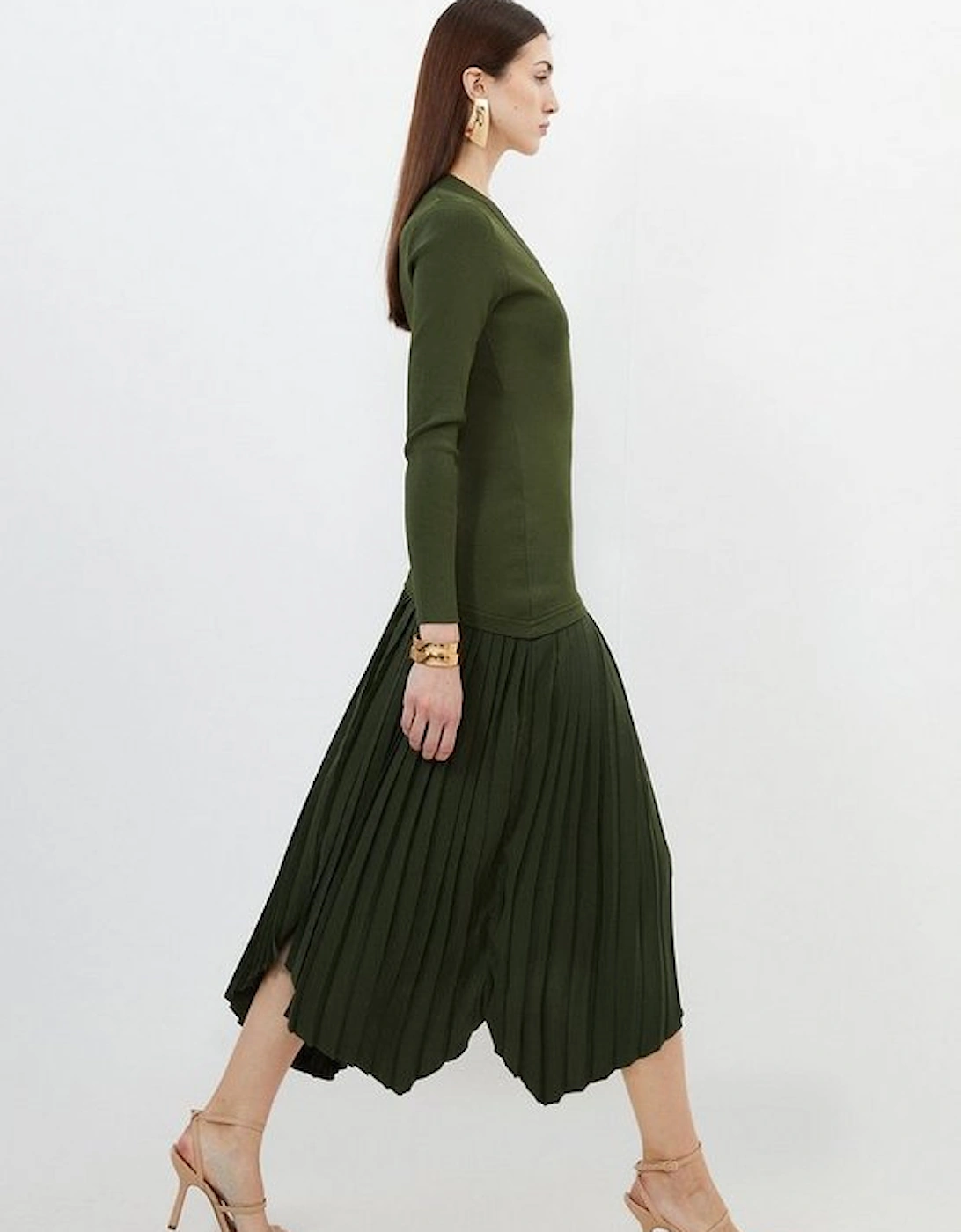 Viscose Blend Knit Mix Asymmetric Midaxi Dress