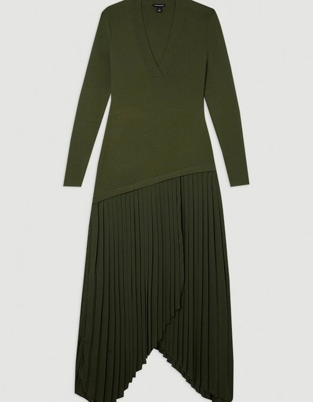 Viscose Blend Knit Mix Asymmetric Midaxi Dress