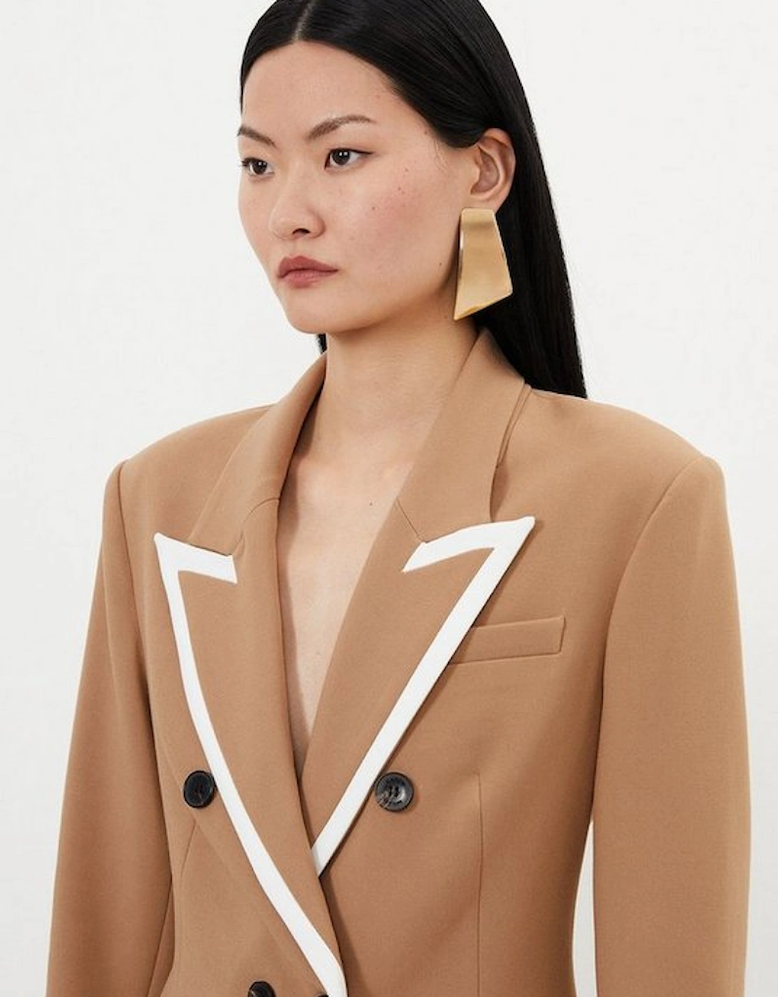 Compact Stretch Contrast Tipped Tailored Double Breasted Blazer