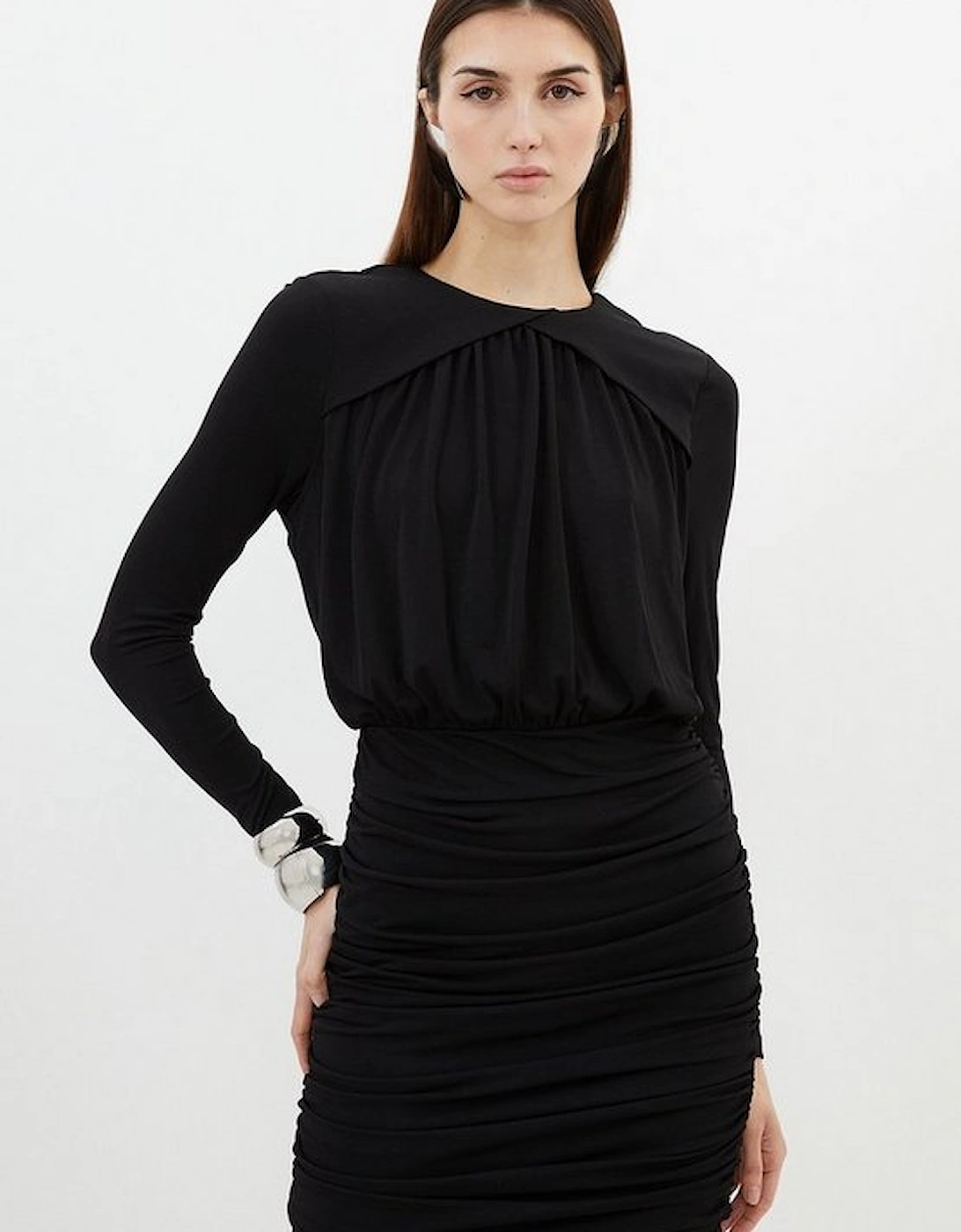 Ruched Jersey Crepe Mini Dress, 5 of 4