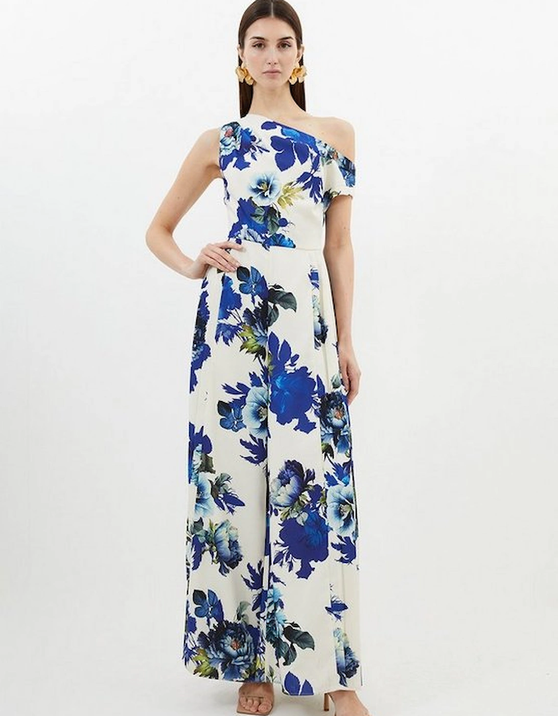 Tailored Crepe Floral Drop Shoulder Pleated Panel Jumpsuit, 5 of 4