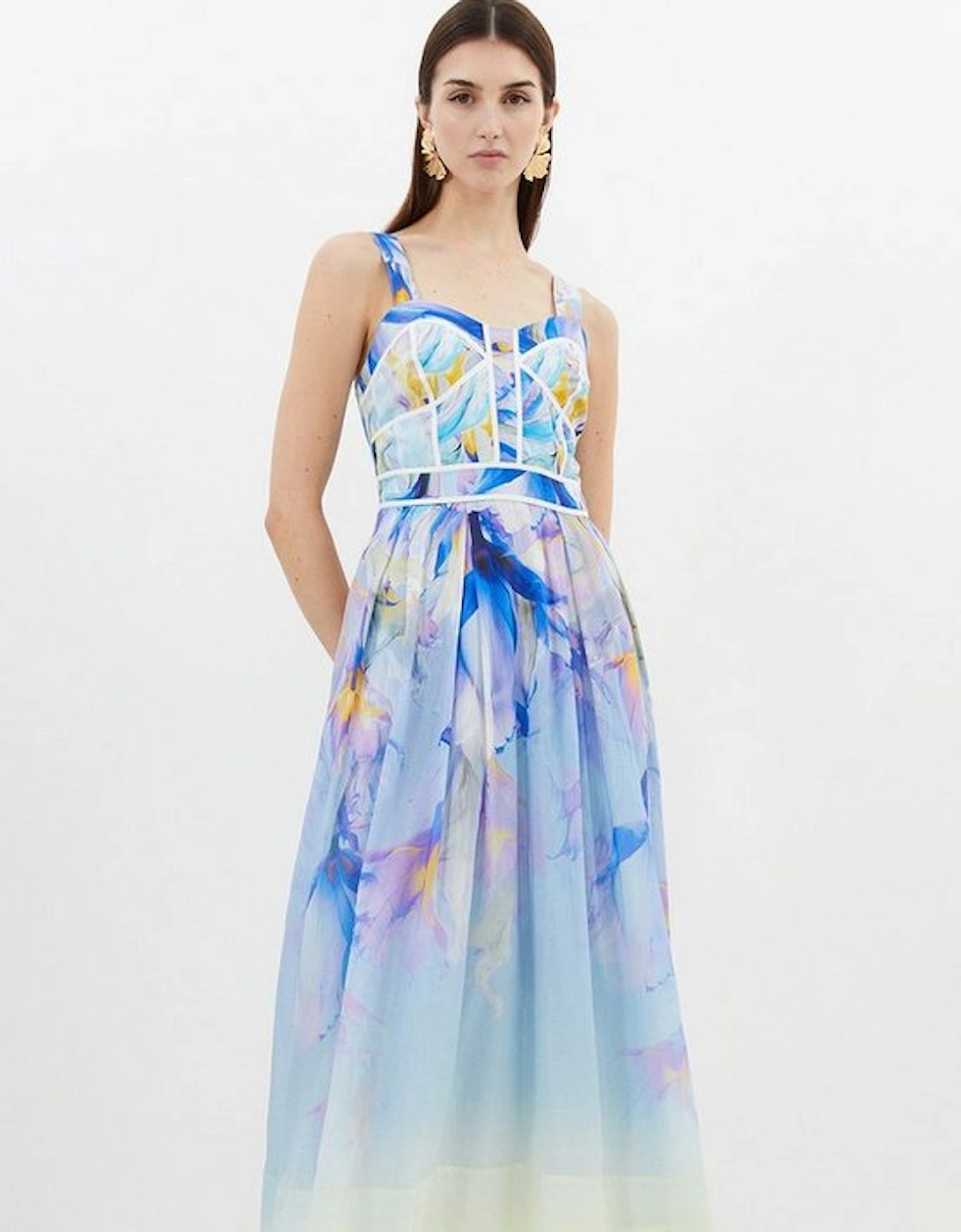 Ombre Floral Silk Cotton Strappy Prom Dress, 5 of 4