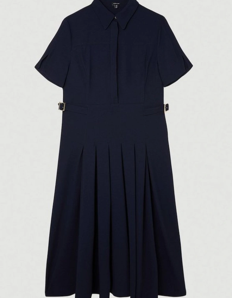 Plus Size Tailored Crepe Short Sleeve Pleated Midi Dress