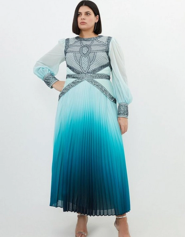 Plus Size Ombre Embroidery Woven Maxi Dress