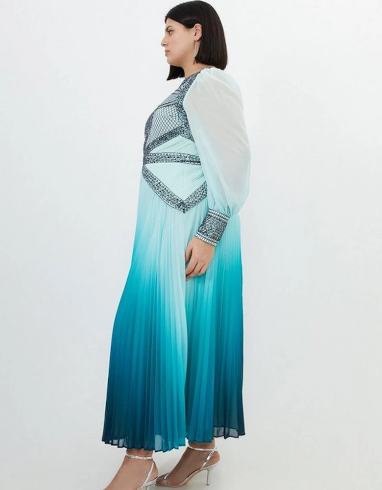 Plus Size Ombre Embroidery Woven Maxi Dress