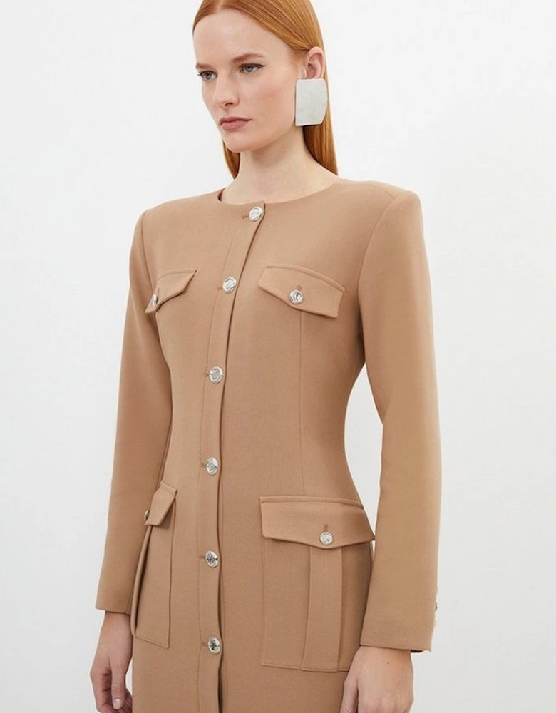 Petite Tailored Compact Stretch Button Through Midi Dress