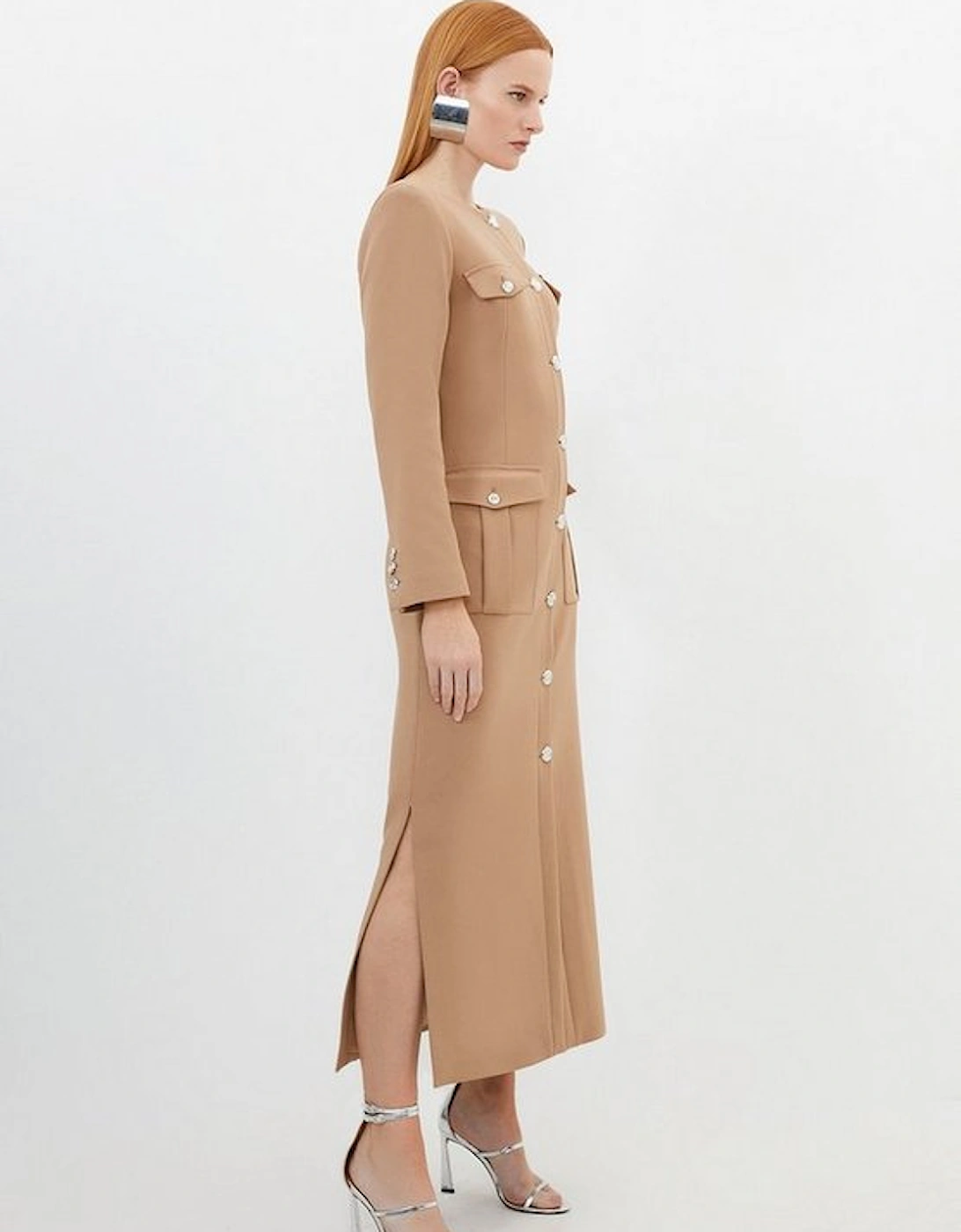 Petite Tailored Compact Stretch Button Through Midi Dress