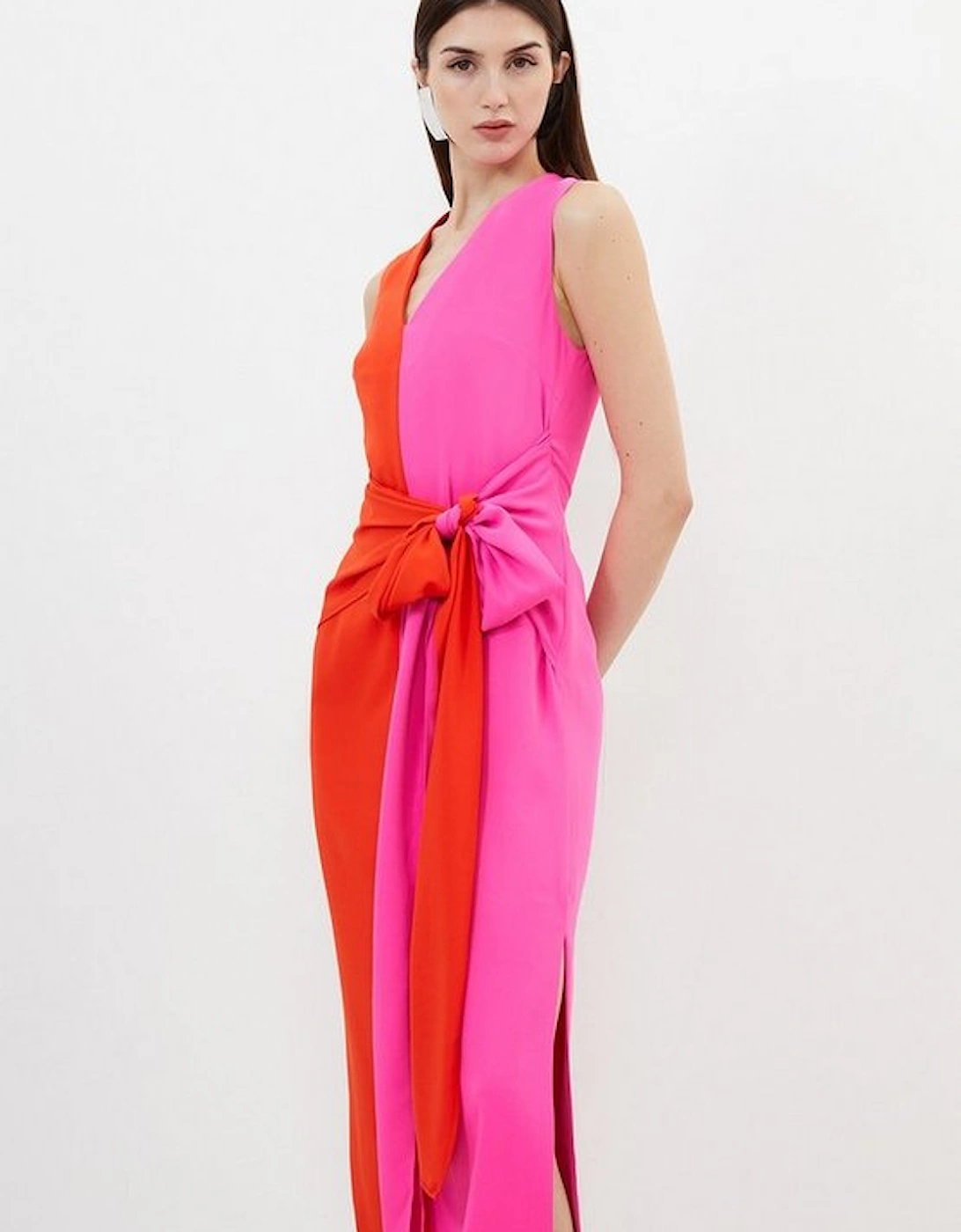 Soft Tailored Colourblock Belted Column Midaxi Dress