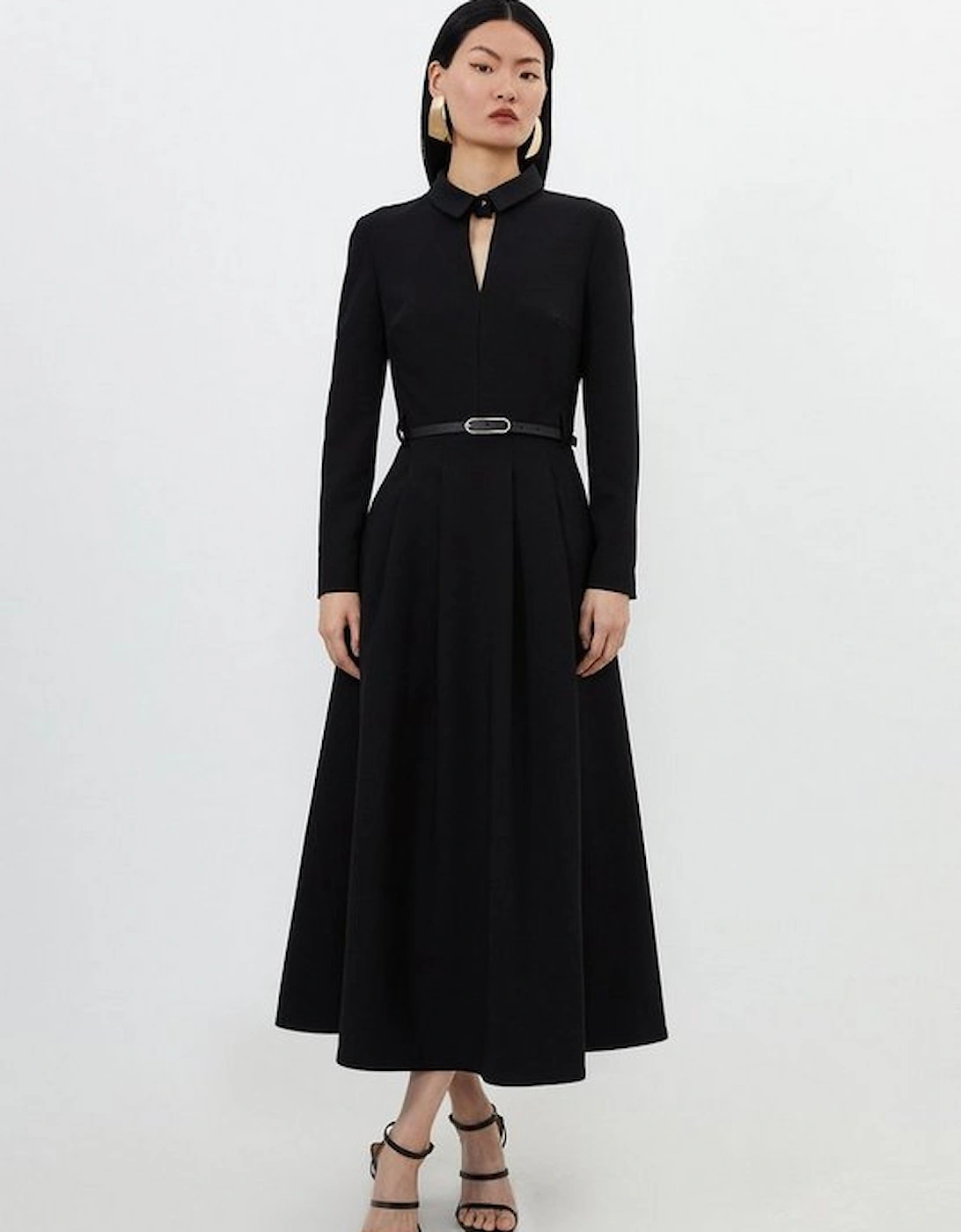 Clean Tailored Pleat Detail Full Skirted Shirt Dress, 5 of 4