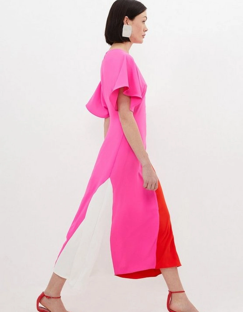 Soft Tailored Colour Block Panel Full Skirted Midi Dress
