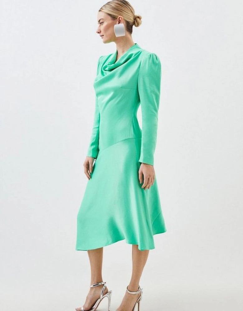 Petite Viscose Satin Asymmetric Woven Maxi Dress