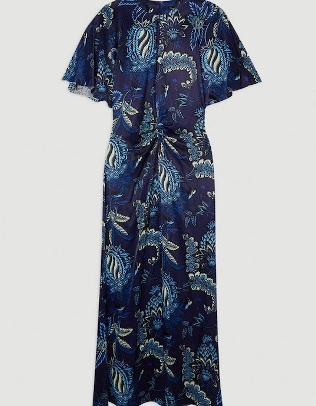 Floral Print Viscose Satin Batwing Midi Dress