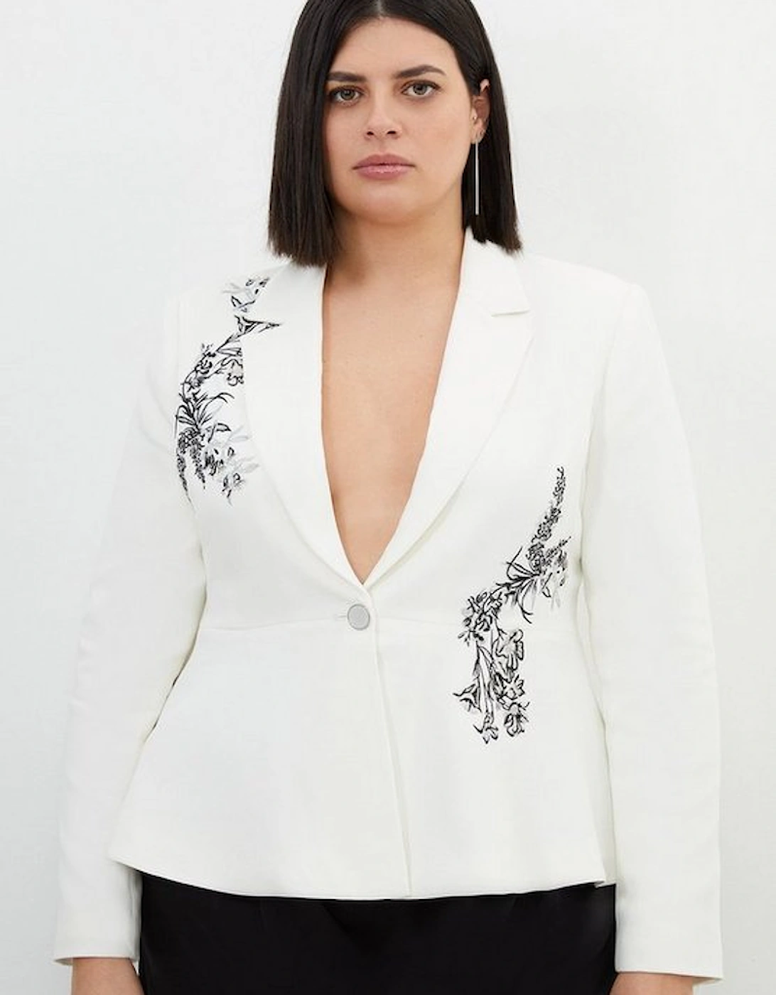 Plus Size Compact Viscose Tailored Peplum Embroidered Blazer, 5 of 4