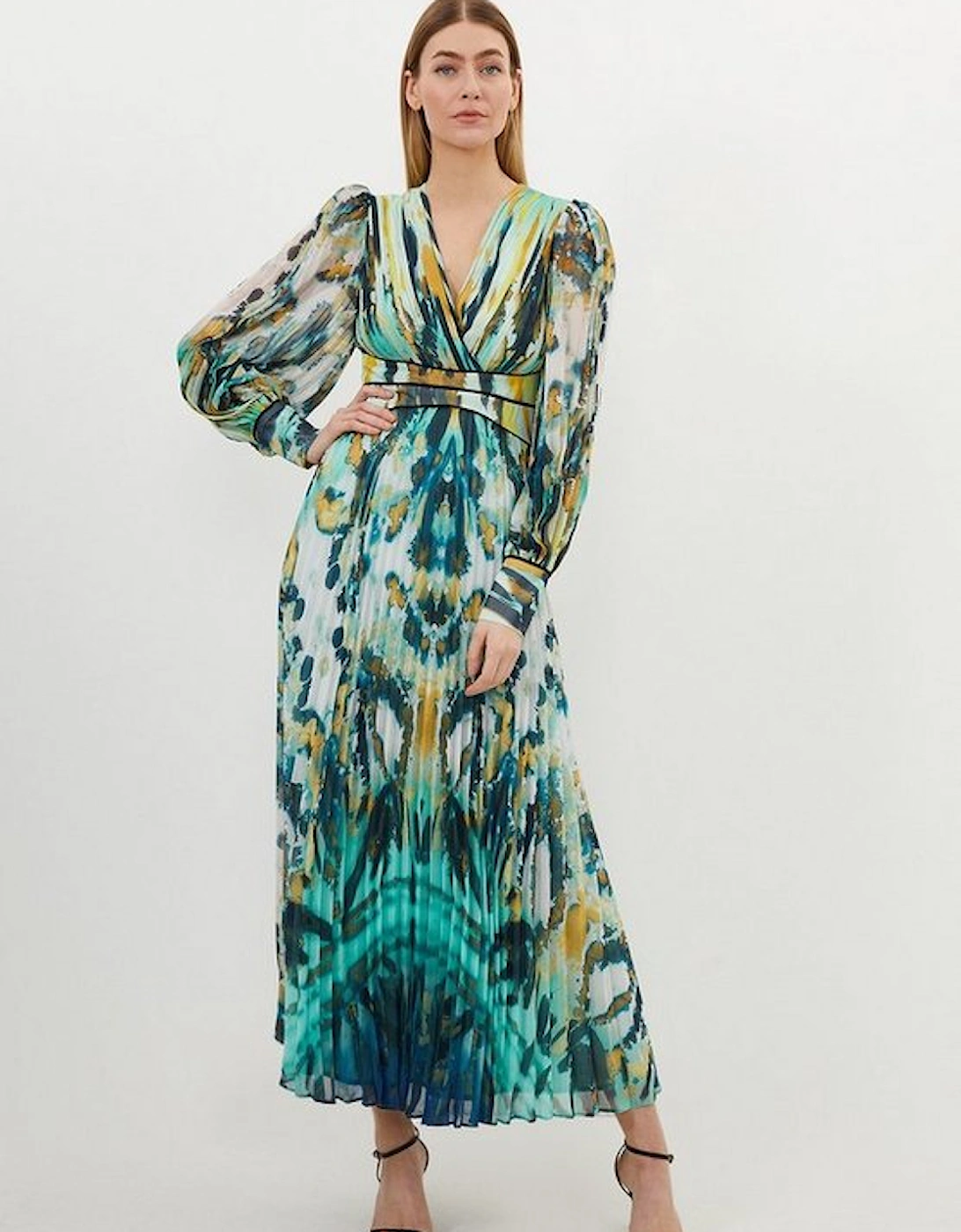 Abstract Ombre Pleated Woven Midaxi Dress, 5 of 4