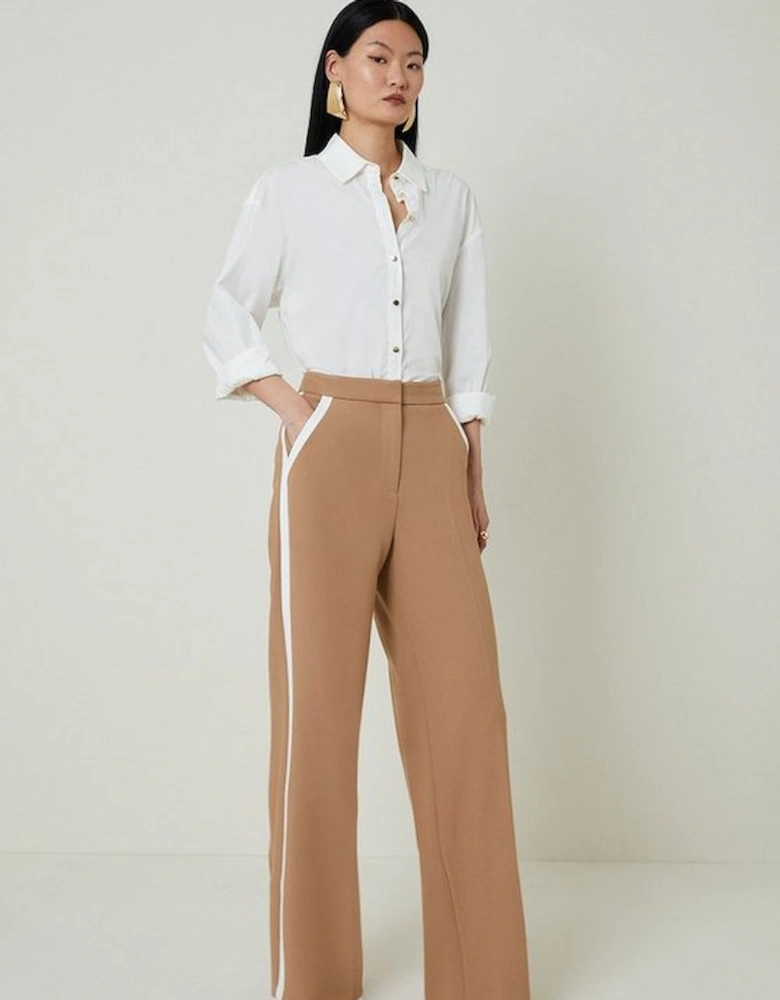 Compact Stretch Contrast Panel Wide Leg Tailored Trousers