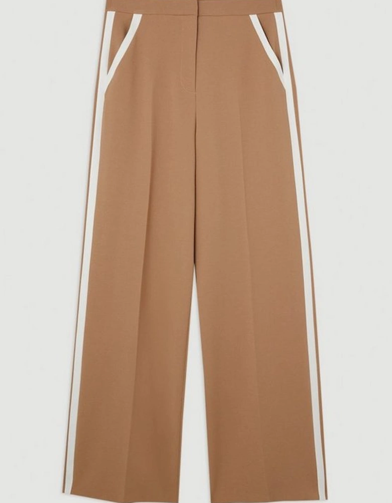 Compact Stretch Contrast Panel Wide Leg Tailored Trousers