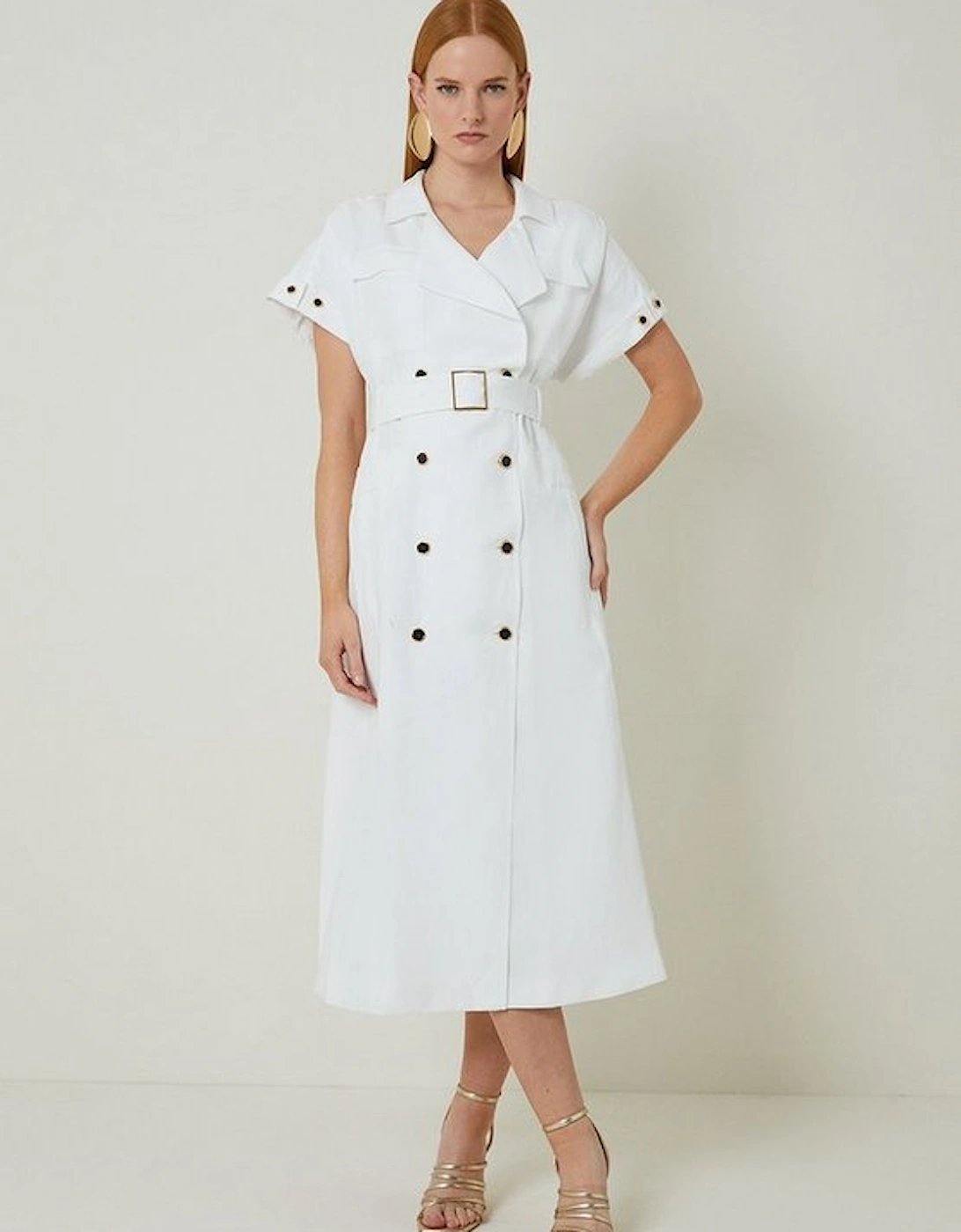 Premium Tailored Linen Viscose Double Breasted Belted Midi Shirt Dress, 5 of 4