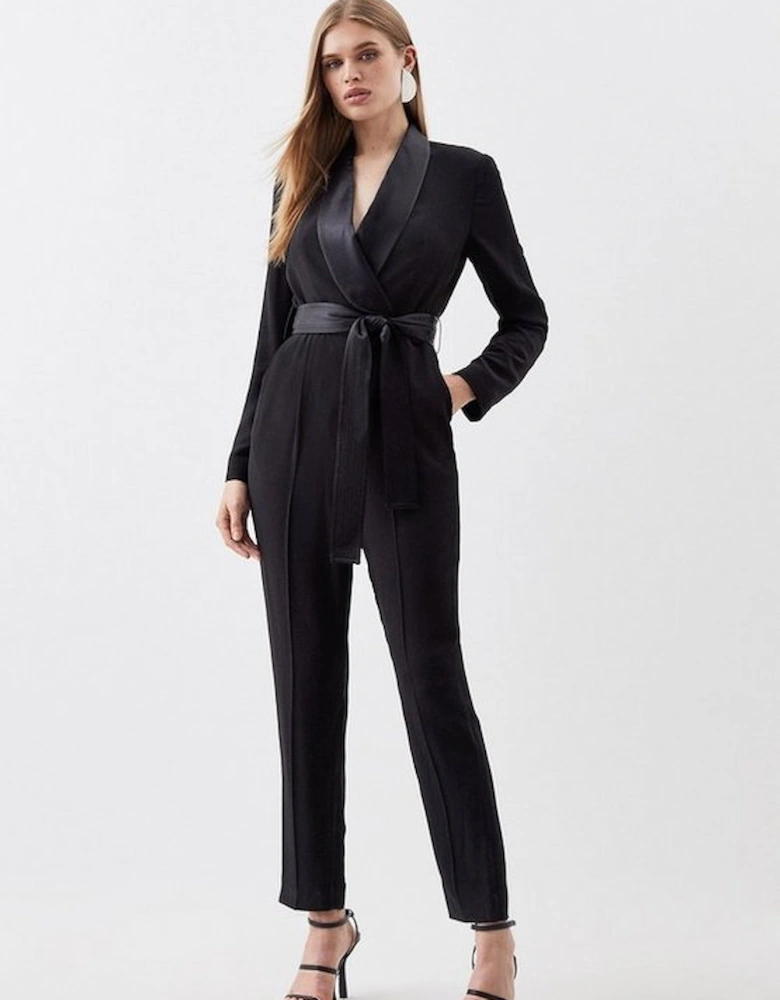 Petite Tailored Tuxedo Wrap Jumpsuit